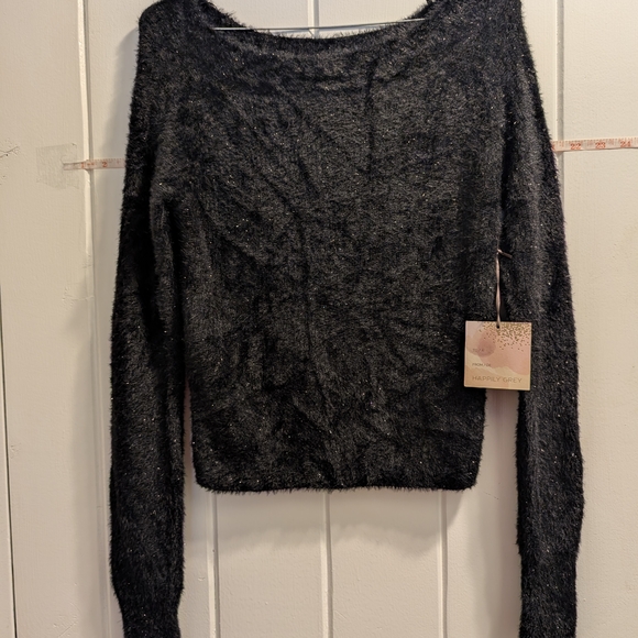 Happily Grey Women's NWT Small Black Fuzzy Soft Sweater- No Fur P2P 17, Stretchy - Picture 1 of 5